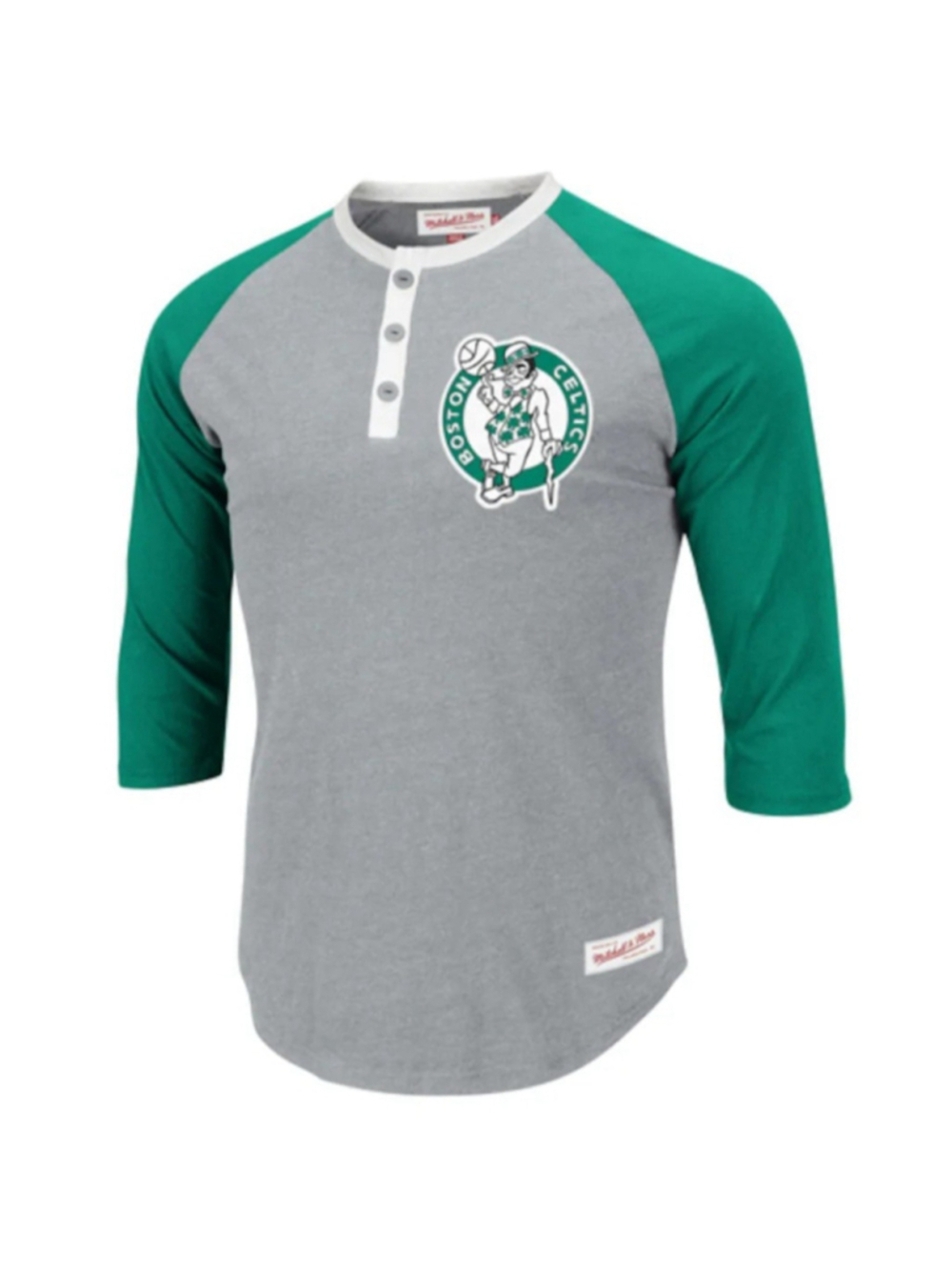 Boston Celtics Large Henley Raglan T-shirt Mitchell & Ness NBA Hardwood Classics